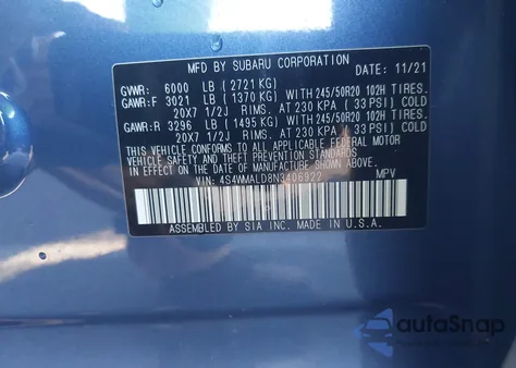 2022 Subaru Ascent Limited из США, поврежденный, VIN 4S4WMALD8N3406922